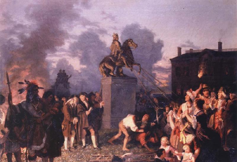 Johannes Adam  Oertel Pulling Down the Statue of King George III oil painting image